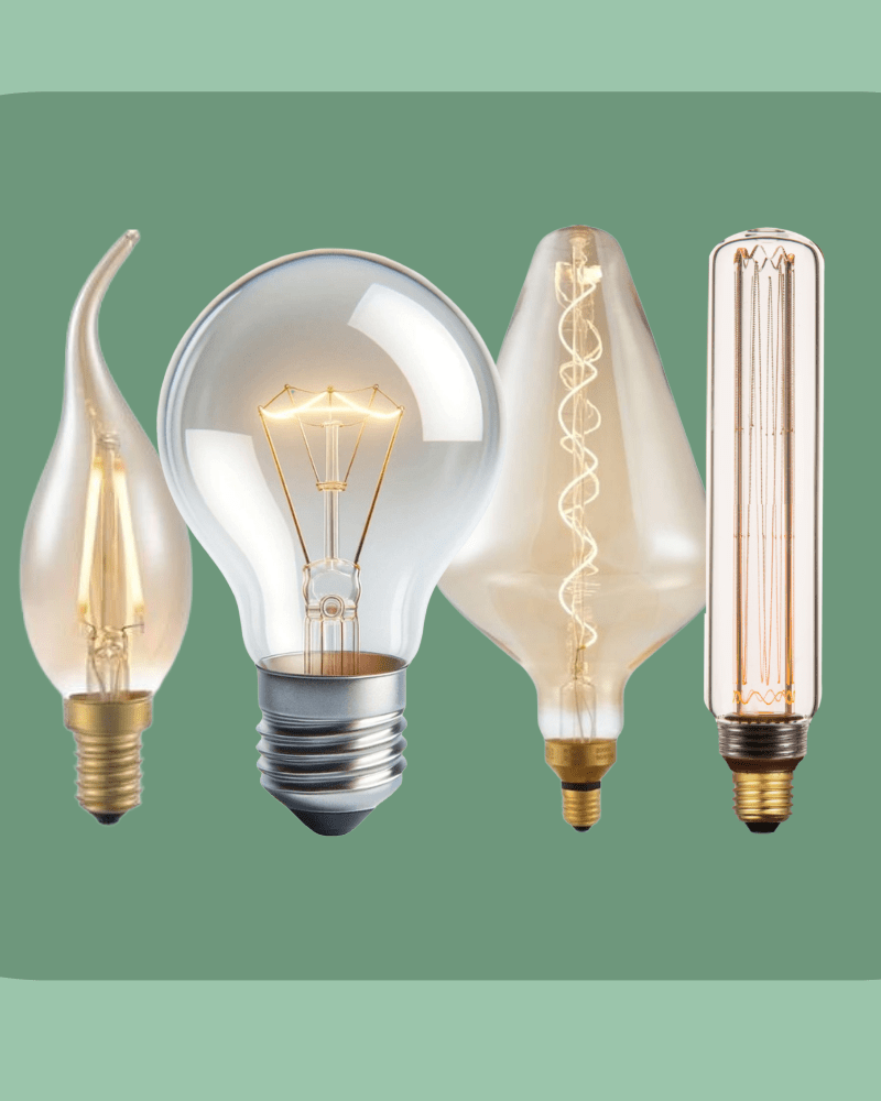 Verschillende gloeilampvormen en stijlen, variërend in formaat en design, passend bij diverse interieurstijlen.