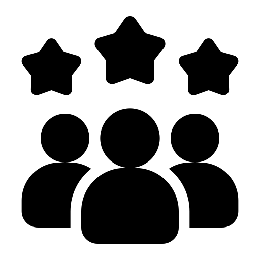 Icoon van drie mensen met sterren erboven en de tekst ‘Persoonlijk advies & klantenservice’.