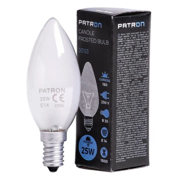393743_mw_800_mh_800-1.jpg Patron E14 Kaars Gloeilamp | 25W 2700K 100Lm Mat | Dimbaar