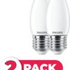 Philips Kaarslamp Gloeilamp E27 25W Warm wit licht 2700K 150 lumen 2 pack