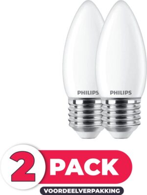 Philips Kaarslamp Gloeilamp E27 - 25W - Warm wit licht (2700K) - 150 lumen - 1 jaar - Dimbaar - 2 pack