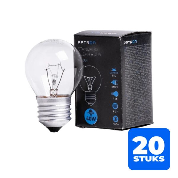 6153128764799-20x-patron-e27-kogel-gloeilamp-40w-2700k-350lm-dimbaar 20x Patron E27 Kogel Gloeilamp | 40W 2700K 350Lm | Dimbaar