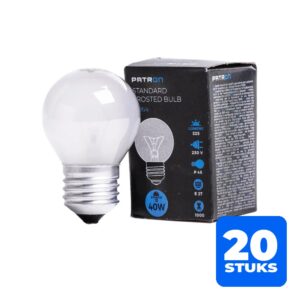6153129625631-20x-patron-e27-kogel-gloeilamp-40w-2700k-325lm-mat-dimbaar 20x Patron E27 Kogel Gloeilamp | 40W 2700K 325Lm Mat | Dimbaar