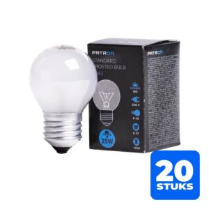 6153130884805-20x-patron-e27-kogel-gloeilamp-25w-2700k-160lm-mat-dimbaar 20x Patron E27 Kogel Gloeilamp | 25W 2700K 160Lm Mat | Dimbaar