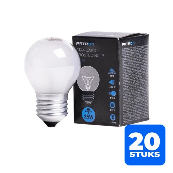 6153130884805-20x-patron-e27-kogel-gloeilamp-25w-2700k-160lm-mat-dimbaar 20x Patron E27 Kogel Gloeilamp | 25W 2700K 160Lm Mat | Dimbaar