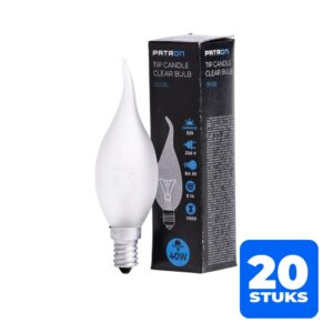 6153131590576-20x-patron-e14-tip-kaars-gloeilamp-40w-2700k-325lm-mat-dimbaar 20x Patron E14 Tip Kaars Gloeilamp | 40W 2700K 325Lm Mat | Dimbaar
