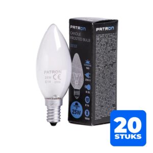6153133031022-20x-patron-e14-kaars-gloeilamp-25w-2700k-100lm-mat-dimbaar 20x Patron E14 Kaars Gloeilamp | 25W 2700K 100Lm Mat | Dimbaar