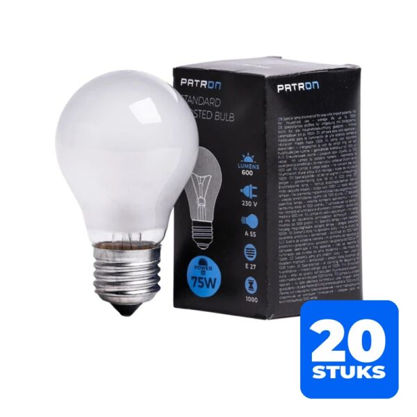 6153134883804-20x-patron-e27-gloeilamp-75w-2700k-600lm-mat-dimbaar 20x Patron E27 Gloeilamp | 75W 2700K 600Lm Mat | Dimbaar