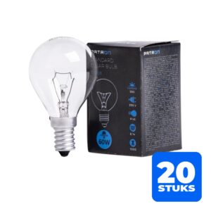 6153135679673-20x-patron-e14-kogel-gloeilamp-60w-2700k-550lm-dimbaar 20x Patron E14 Kogel Gloeilamp | 60W 2700K 550Lm | Dimbaar
