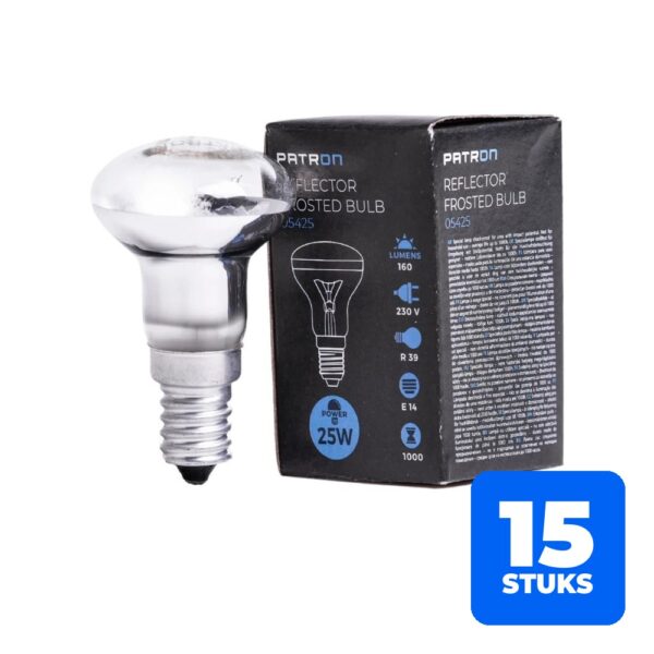 6153138745788-15x-patron-e14-r39-reflector-gloeilamp-25w-2700k-mat-dimbaar 15x Patron E14 R39 Reflector Gloeilamp | 25W 2700K Mat | Dimbaar