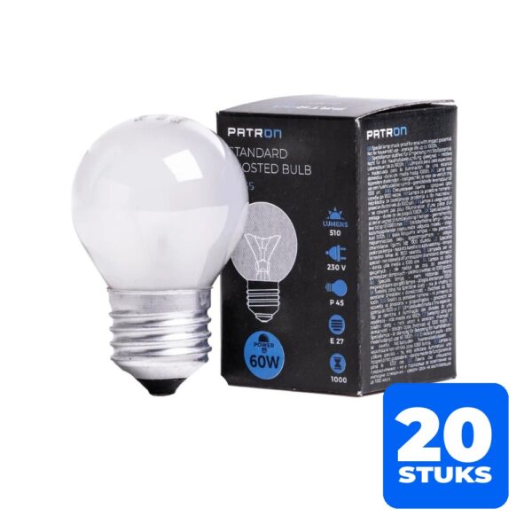 6153139485423-20x-patron-e27-kogel-gloeilamp-60w-2700k-510lm-mat-dimbaar 20x Patron E27 Kogel Gloeilamp | 60W 2700K 510Lm Mat | Dimbaar