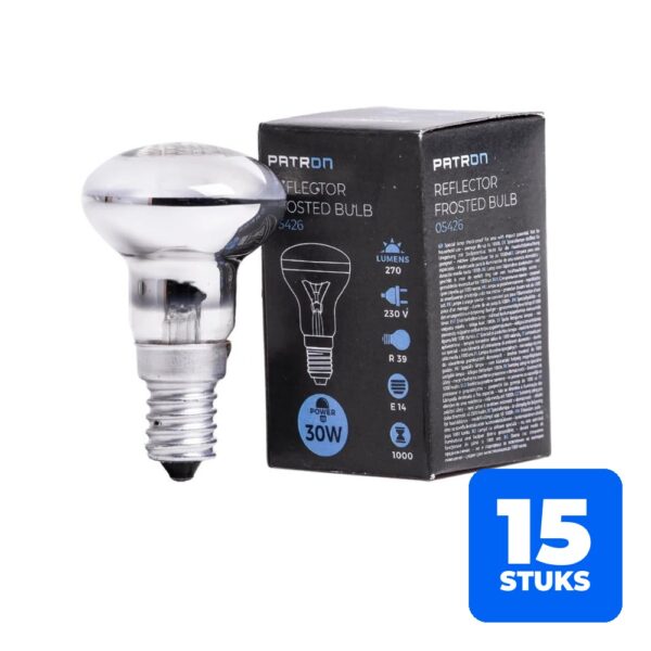 15x Patron E14 R39 Reflector Gloeilamp | 30W 2700K Mat | Dimbaar