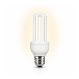 Algemene visual van een E27 spaarlamp met meerdere U-vormige buizen op een witte achtergrond.