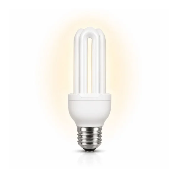 Spaarlamp E27 – stickvorm – illustratie | Lichtkiezer Algemene visual van een E27 spaarlamp met meerdere U-vormige buizen op een witte achtergrond.