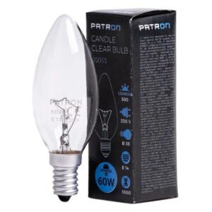 Patron Standaard Gloeilamp E14 - 60W - Warm wit (2700K) - 550 lumen - 1 jaar - Dimbaar