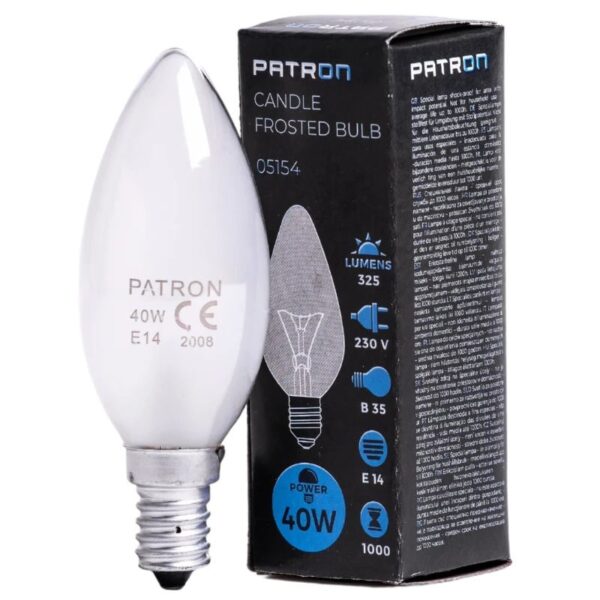 Patron Standaard Gloeilamp E14 - 40W - Warm wit (2700K) - 325 lumen - 1 jaar - Dimbaar