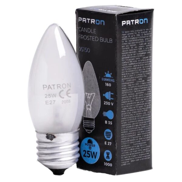 393737_mw_800_mh_800-2.jpg Patron E27 Kaars Gloeilamp | 25W 2700K 160Lm Mat | Dimbaar