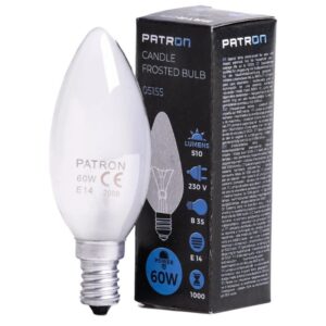 Patron Standaard Gloeilamp E14 - 60W - Warm wit (2700K) - 510 lumen - 1 jaar - Dimbaar