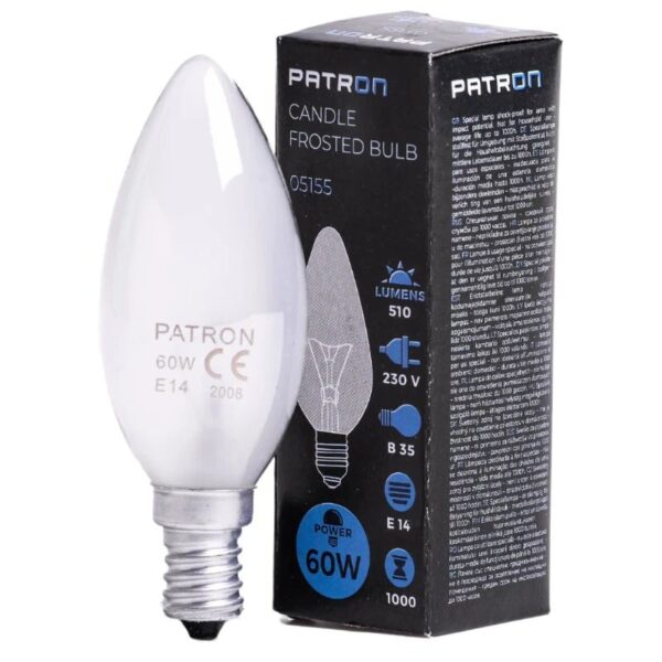 393755_mw_800_mh_800.jpg Patron Standaard Gloeilamp E14 - 60W - Warm wit (2700K) - 510 lumen - 1 jaar - Dimbaar