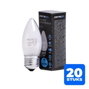 6153154513569-20x-patron-e27-kaars-gloeilamp-40w-2700k-325lm-mat-dimbaar 20x Patron E27 Kaars Gloeilamp | 40W 2700K 325Lm Mat | Dimbaar
