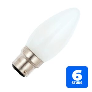 6x Schiefer Ba22d Kaars Gloeilamp | 60W 2700K 635lm 230V Mat | Dimbaar