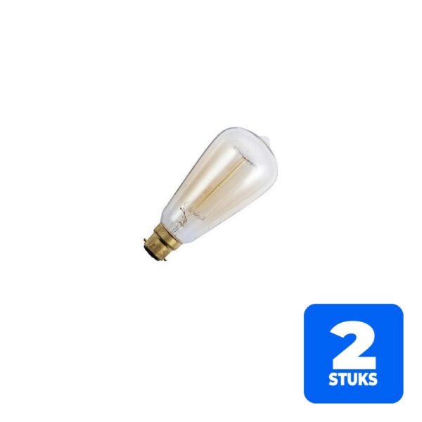 2x Schiefer Ba22d Edison Gloeilamp | 40W 2700K 160lm 220V/240V | Dimbaar