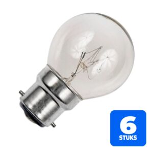 6x Schiefer Ba22d Kogel Gloeilamp | 60W 2700K 500lm 220V/240V | Dimbaar