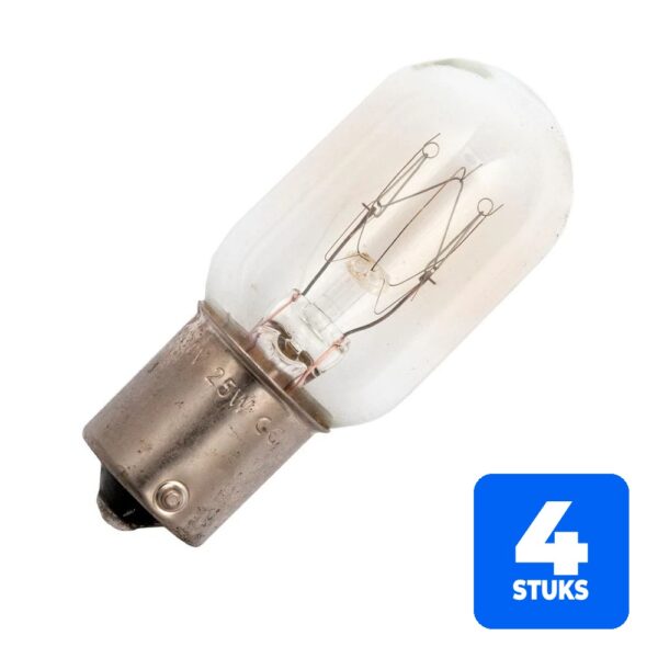 4x Schiefer BA15s Buis Gloeilamp | 25W 2700K 190lm 220V | Dimbaar