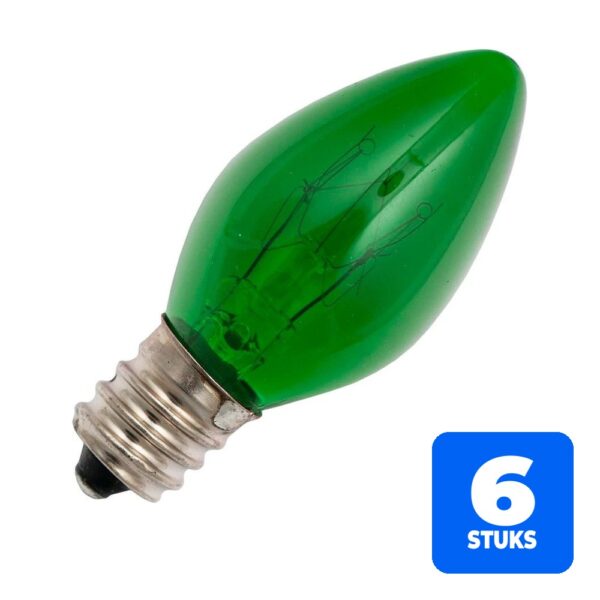6156247565568-6x-schiefer-e12-kaars-gloeilamp-10w-groen-220v-240v-dimbaar 6x Schiefer E12 Kaars Gloeilamp | 10W Groen 220V/240V | Dimbaar