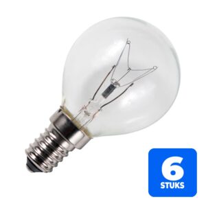 6x Schiefer E14 Kogel Gloeilamp | 25W 2700K 180lm 110V/130V | Dimbaar