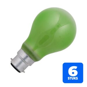 6x Schiefer Ba22d Gloeilamp | 60W Groen 70lm 230V | Dimbaar