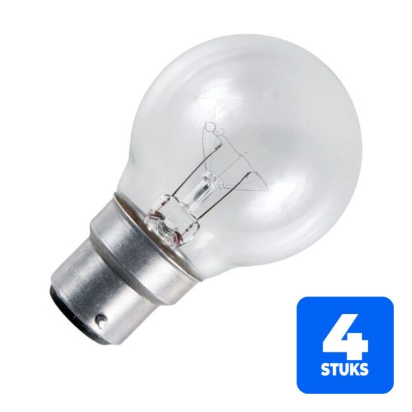 4x Schiefer Ba22d Globe Gloeilamp | 30W 2700K 240lm 150V Ø50mm | Dimbaar