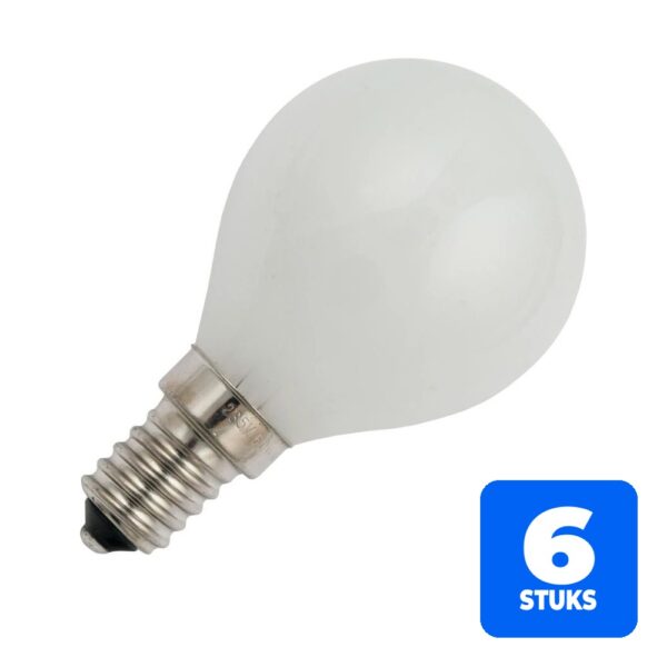 6156248943938-6x-schiefer-e14-kogel-gloeilamp-40w-2700k-220lm-65v-mat-dimbaar 6x Schiefer E14 Kogel Gloeilamp | 40W 2700K 220lm 65V Mat | Dimbaar