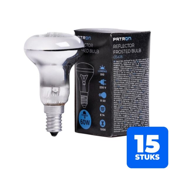 6156253119168-15x-patron-e14-r50-reflector-gloeilamp-60w-2700k-mat-dimbaar 15x Patron E14 R50 Reflector Gloeilamp | 60W 2700K Mat | Dimbaar