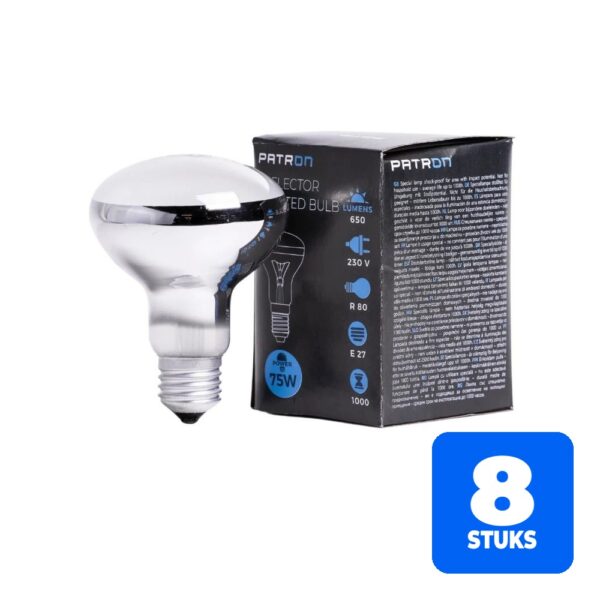 8x Patron E27 R63 Reflector Gloeilamp | 75W 2700K Mat | Dimbaar