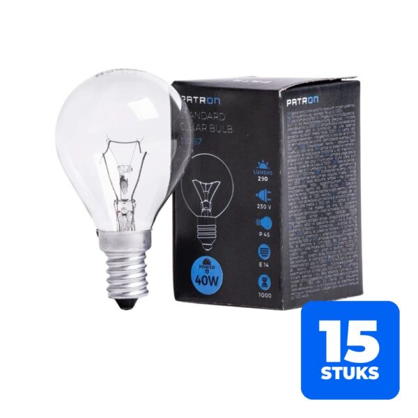 6156254186138-15x-patron-e14-kogel-gloeilamp-40w-2700k-290lm-dimbaar 15x Patron E14 Kogel Gloeilamp | 40W 2700K 290Lm | Dimbaar