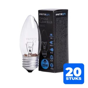 6156254375310-20x-patron-e27-kaars-gloeilamp-25w-2700k-170lm-dimbaar 20x Patron E27 Kaars Gloeilamp | 25W 2700K 170Lm | Dimbaar