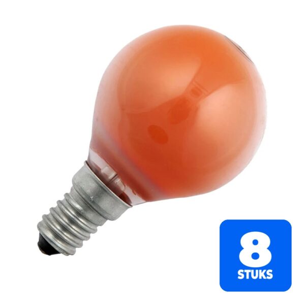 8x Schiefer E14 Kogel Gloeilamp | 15W Oranje 30lm 220V/240V | Dimbaar