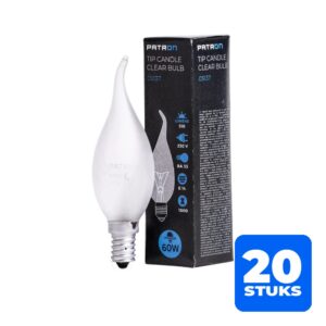 6156254767702-20x-patron-e14-tip-kaars-gloeilamp-60w-2700k-510lm-mat-dimbaar 20x Patron E14 Tip Kaars Gloeilamp | 60W 2700K 510Lm Mat | Dimbaar
