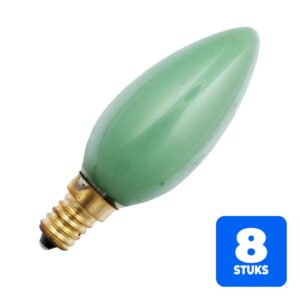 8x Schiefer E14 Kaars Gloeilamp | 25W Groen 30lm 230V | Dimbaar