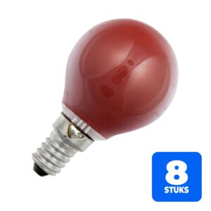 8x Schiefer E14 Kogel Gloeilamp | 25W Rood 220V/240V | Dimbaar