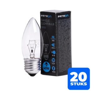20x Patron E27 Kaars Gloeilamp | 40W 2700K 350Lm | Dimbaar