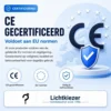 CE-markering en EU-normen | Lichtkiezer CE-teken, Europese sterren en een schild met vinkje in een informatievisual.