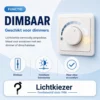 Infographic met een dimmer en uitleg over een dimbare lamp.