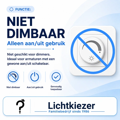 Niet-dimbare lampen | Lichtkiezer Infographic met dimmer en uitleg dat de lamp niet dimbaar is.