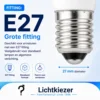 E27 fitting – grote schroeffitting | Lichtkiezer E27 schroeffitting met aanduiding van de diameter van 27 mm.