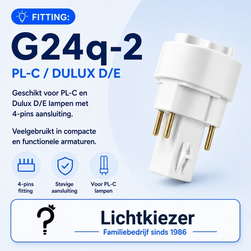 G24q-2 fitting | Lichtkiezer Infographic van een G24q-2 lampvoet met vier pinnen.