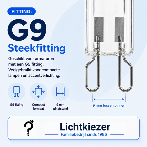 G9 steekfitting met twee lusvormige contacten.