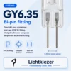 GY6.35 steekfitting met twee pinnen en een pinafstand van 6,35 mm.