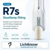 Lineaire lamp met R7s contacten aan beide uiteinden.